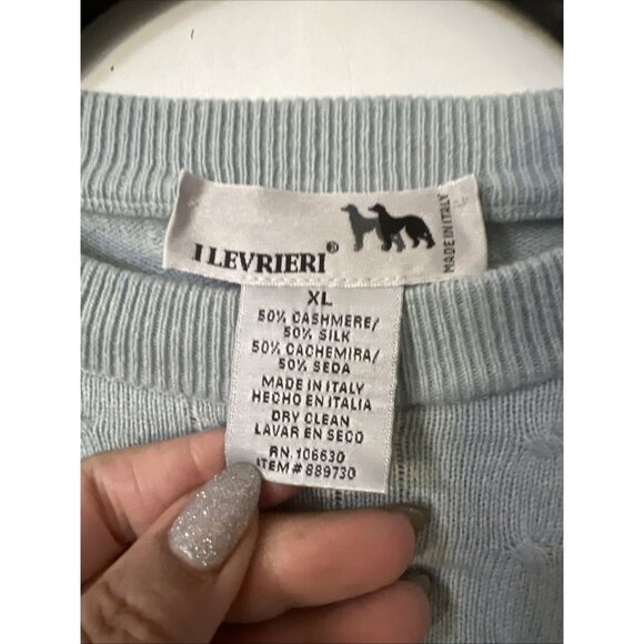 I Levrieri Mens Sweater Cashmere Silk Cable Knit Sz XL Light Blue Preppy Italy - Picture 3 of 6